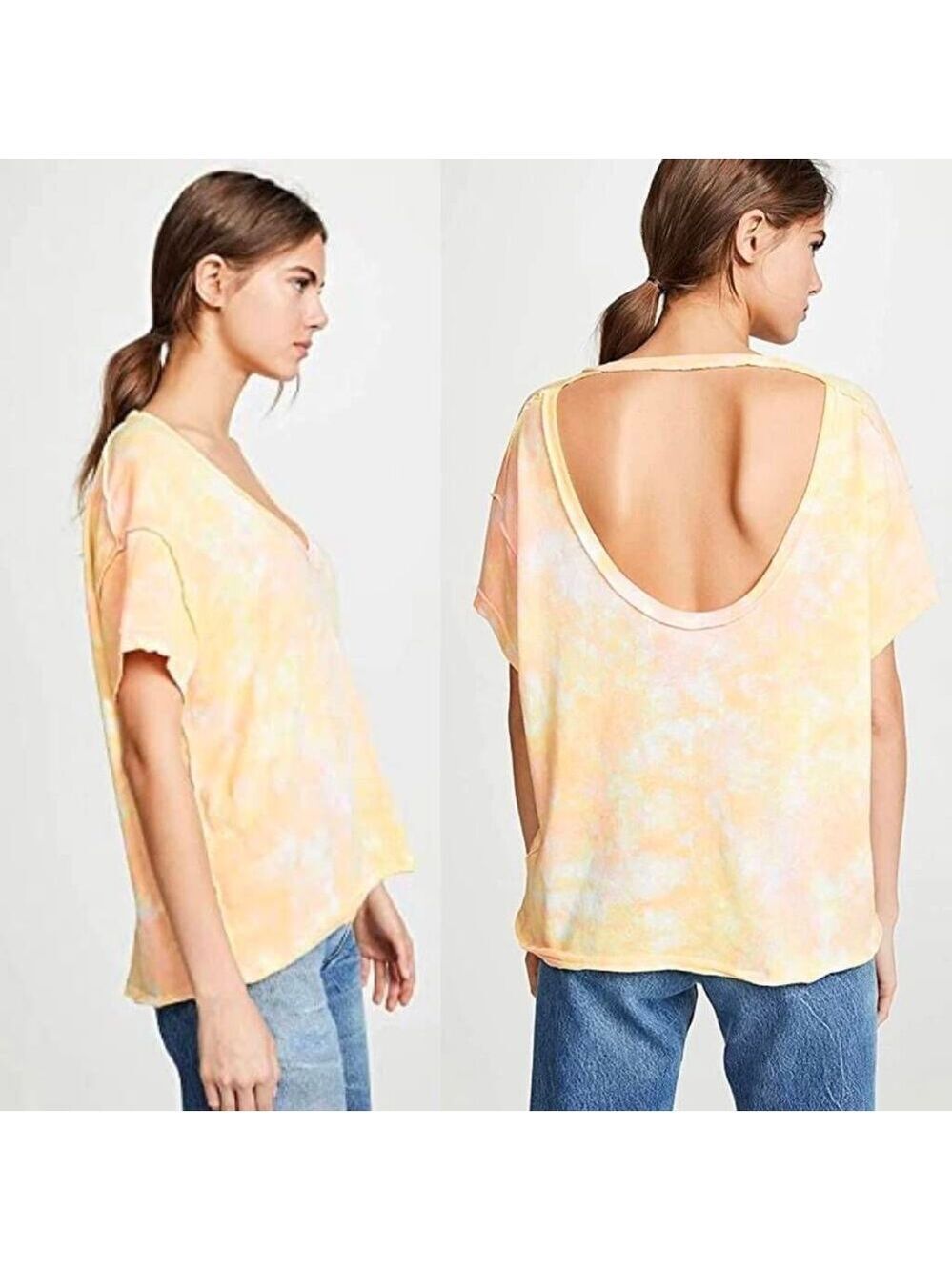 Free People Womens All Mine OB948619 Top Relaxed Berry Orange Sz Medium Tie Dye